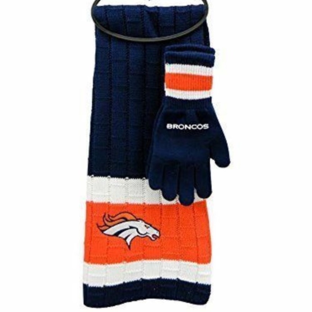 NFL Bundle 3 pcs Denver BRONCOS Knit Scarf & Gloves Set + Lanyard Key Holder NEW - Picture 5 of 7